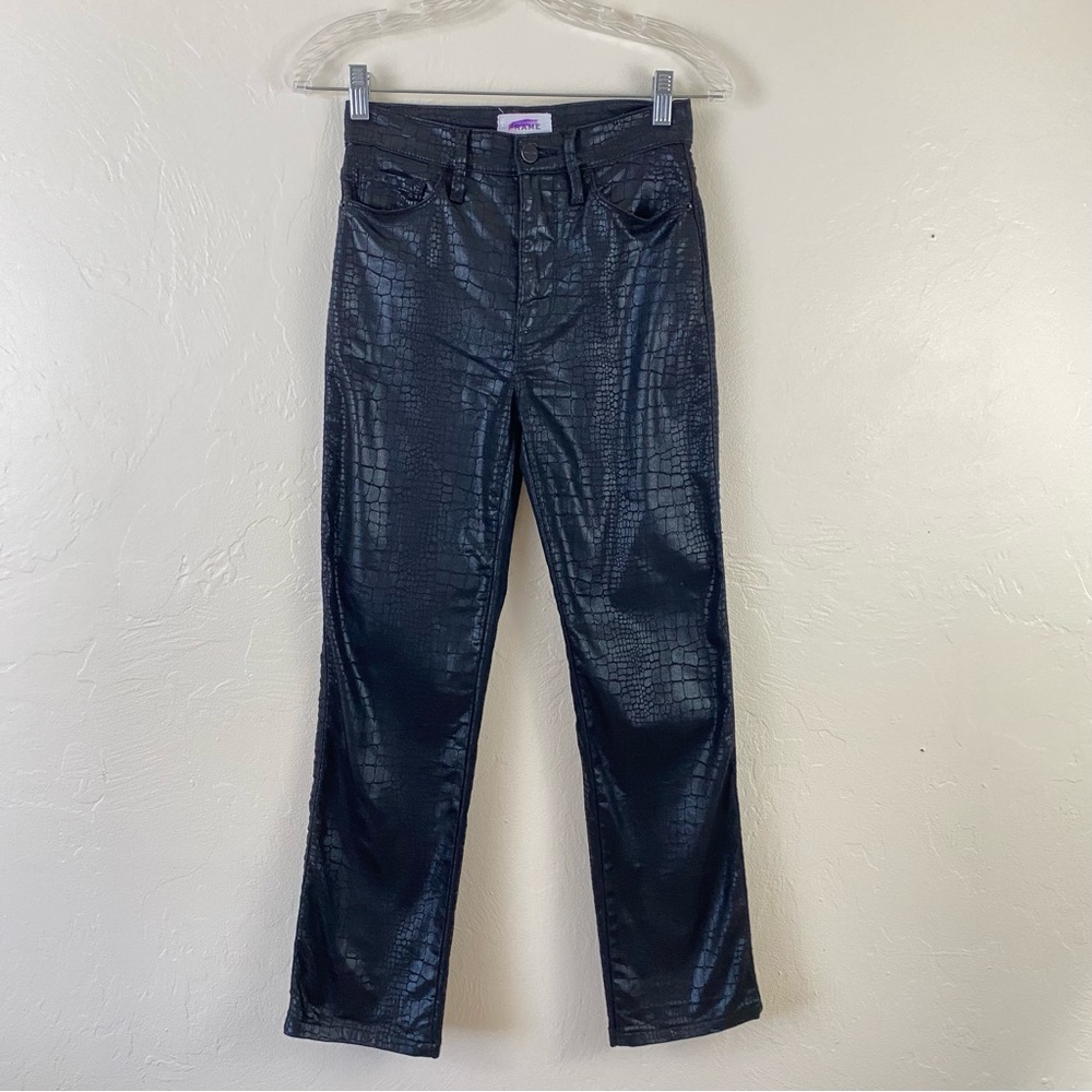 Frame Denim Size 24 Black Faux Reptile Texture Low Waist Straight Leg Denim Jean